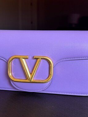 Valentino Garavani Loco VLogo Leather Flap Shoulder Bag Medium Purple